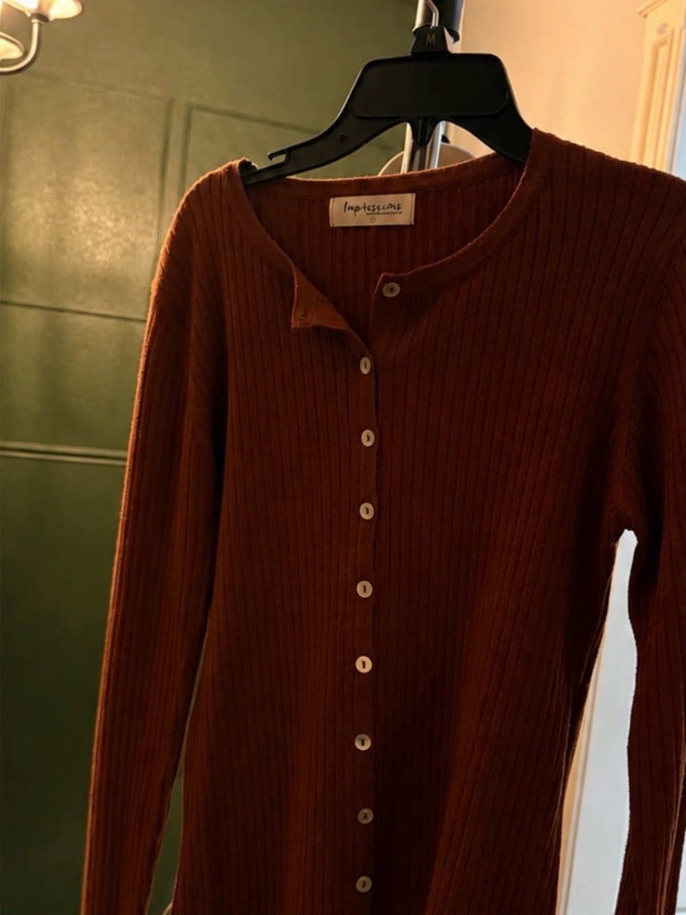 Impressions Ribbed Button-Front Sweater - Cinnamon
